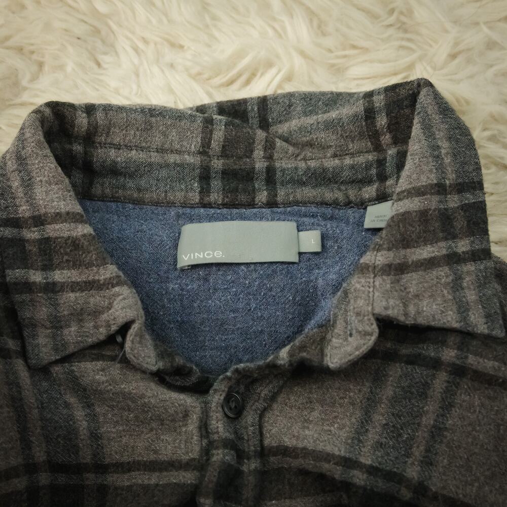 Vince Size Large L Gray Brown Double Face Plaid Button Front Viscose Wool Men's - Picture 4 of 8